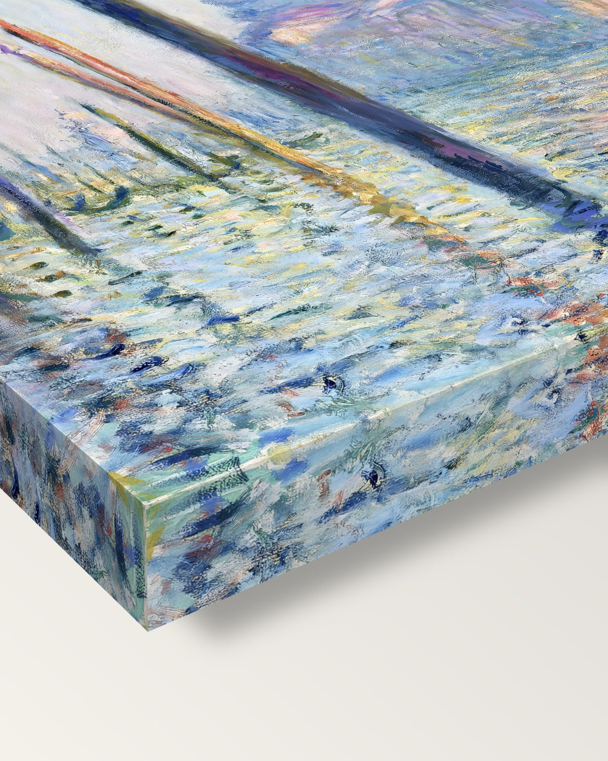 The Grand Canal, Venice by Claude Monet on stretched canvas, corner close-up: the painting mirror-wrapped round the sides