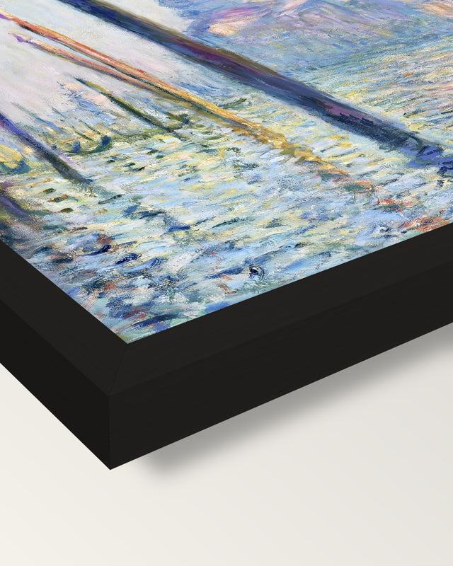 The Grand Canal, Venice by Monet framed print, corner close-up: black moulding, mitred, the print set just below its edge