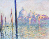 The Grand Canal, Venice by Claude Monet: a domed church in pink and lilac haze over blue water, tall mooring poles in front