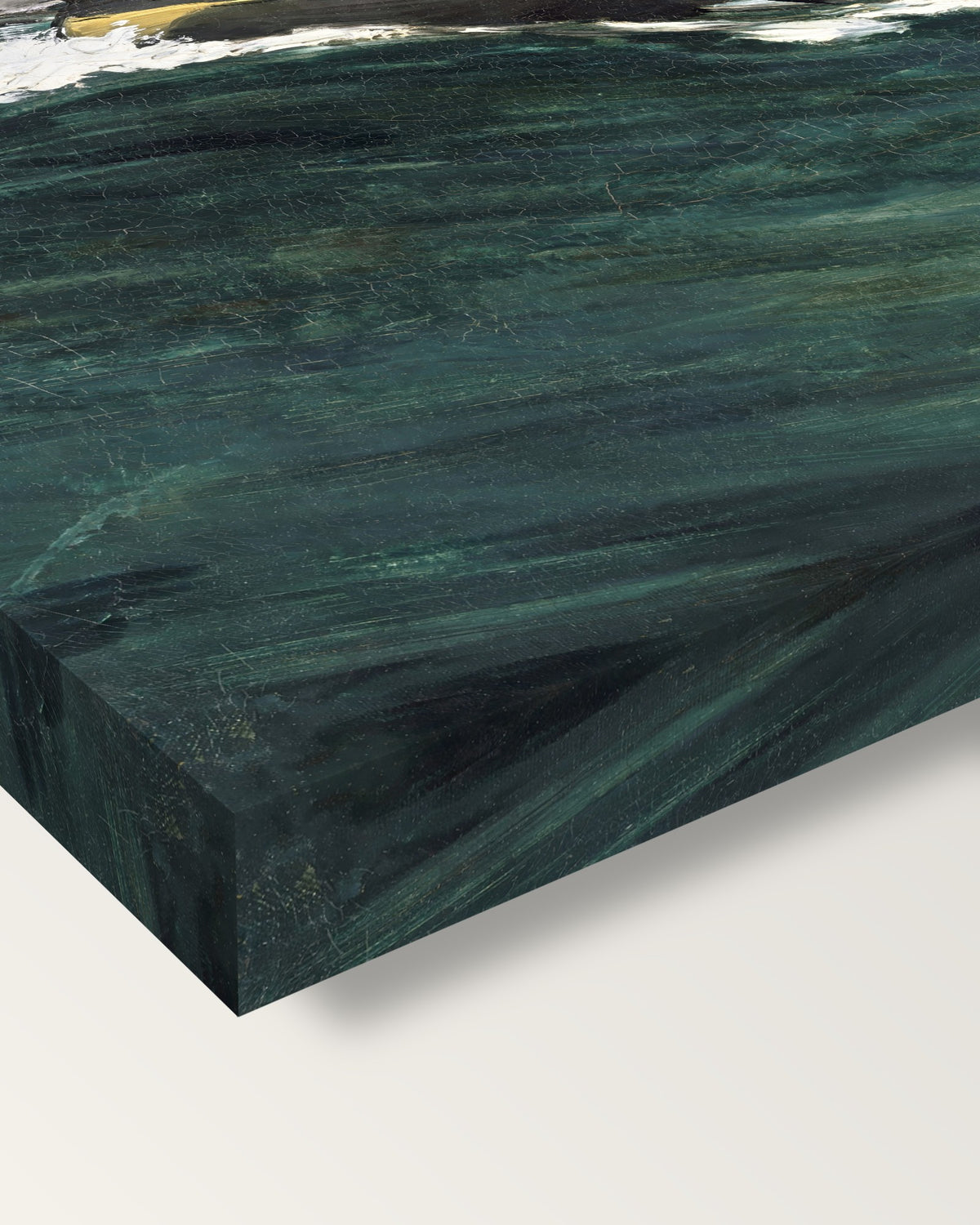 The Green Wave by Claude Monet on stretched canvas, corner close-up: the painting mirror-wrapped round the sides
