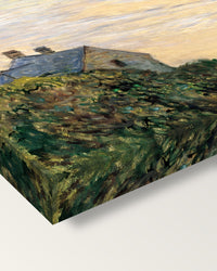 Hut at Trouville by Claude Monet on stretched canvas, corner close-up: the painting mirror-wrapped round the sides