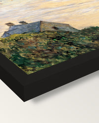 Hut at Trouville by Claude Monet framed print, corner close-up: black moulding, mitred, the print set just below its edge