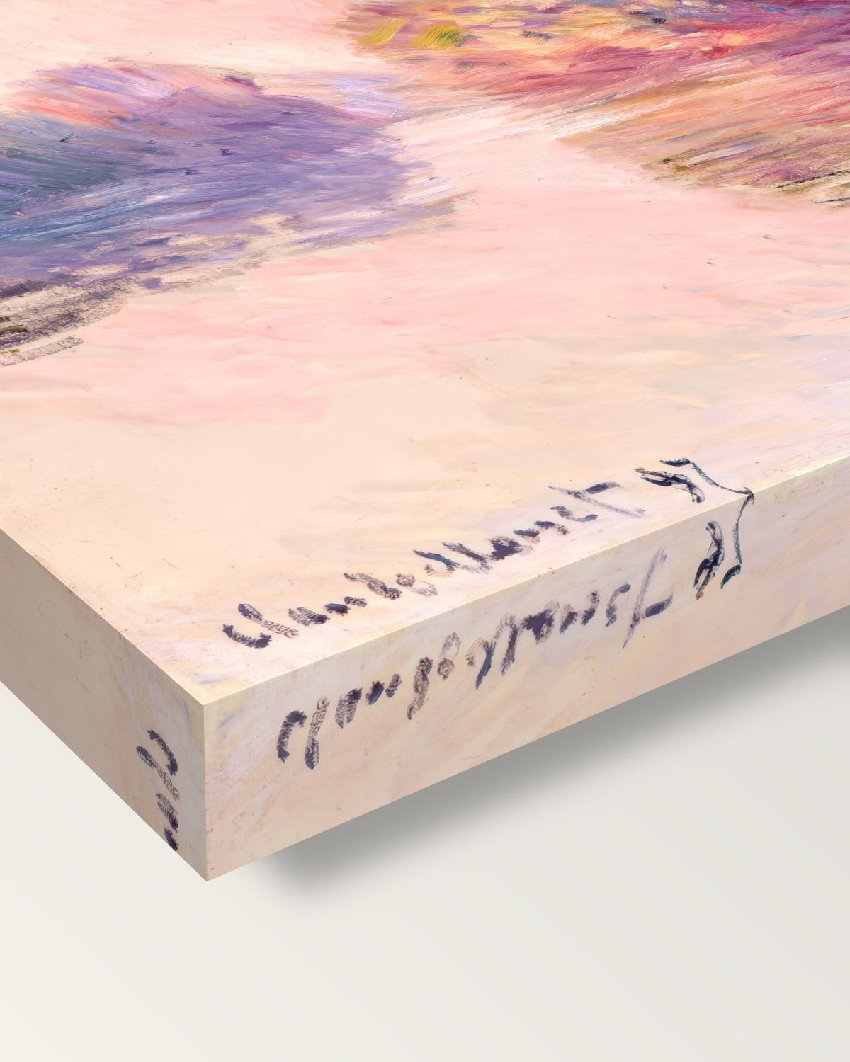 Islets at Port-Villez by Claude Monet on stretched canvas, corner close-up: the painting mirror-wrapped round the sides