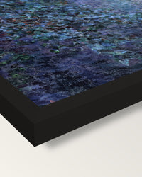 The Mill at Limetz by Claude Monet framed print, corner close-up: black moulding, mitred, the print set just below its edge