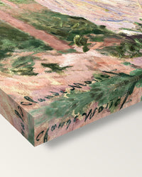 The Stroller by Claude Monet on stretched canvas, corner close-up: the painting mirror-wrapped round the sides