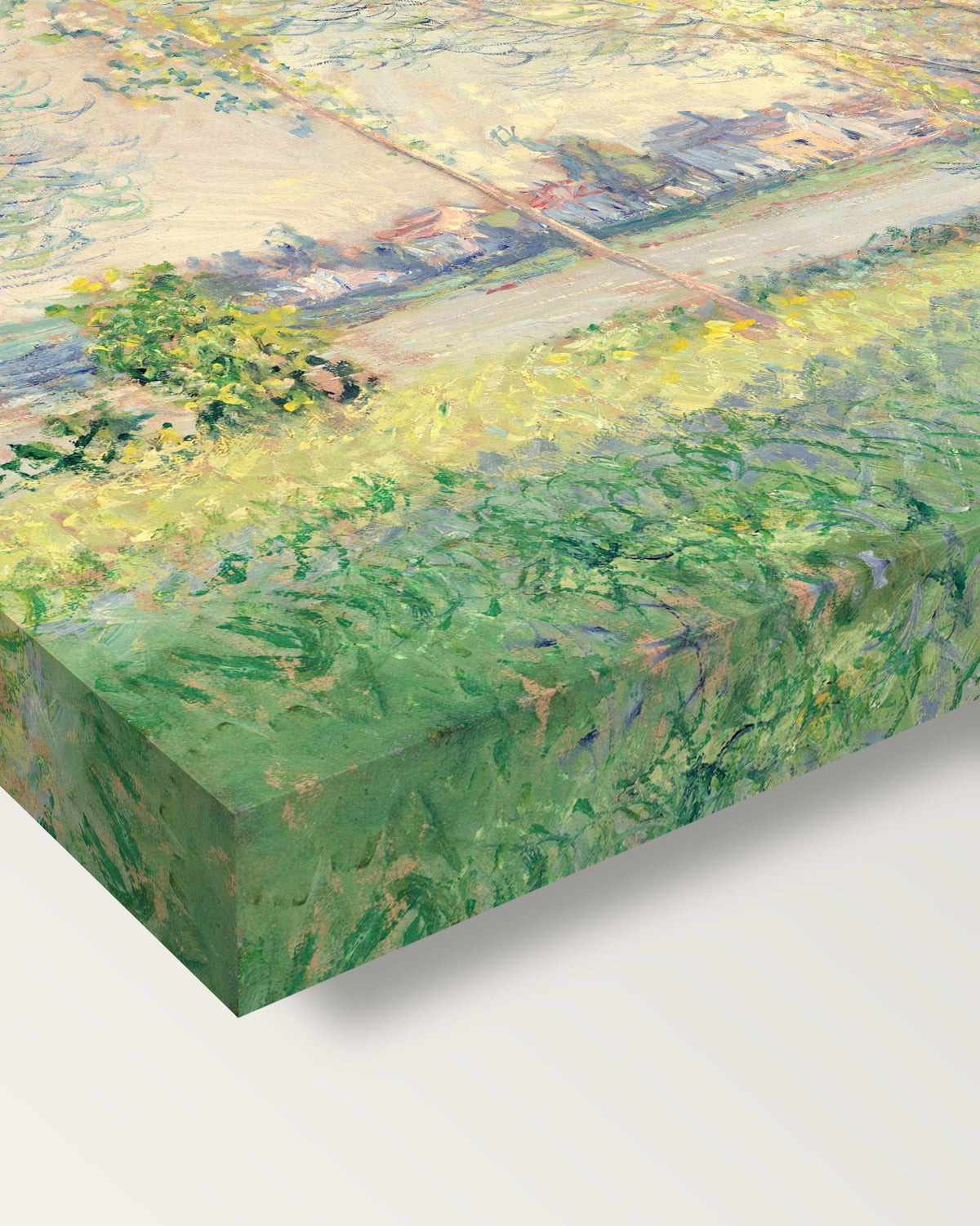 The Willows by Claude Monet on stretched canvas, corner close-up: the painting mirror-wrapped round the sides