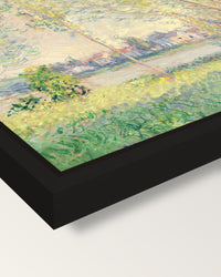 The Willows by Claude Monet framed canvas, corner close-up: a black floating frame with a shadow gap round the canvas