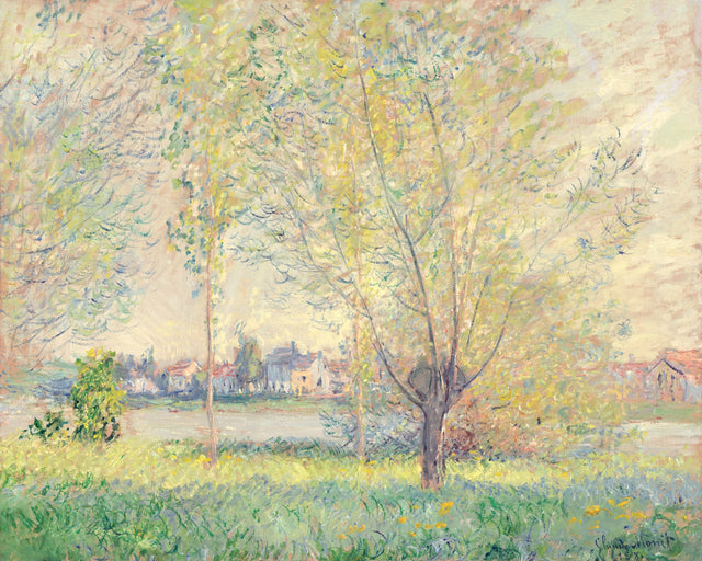 The Willows by Claude Monet: feathery green willow trees beside the water in bright summer light