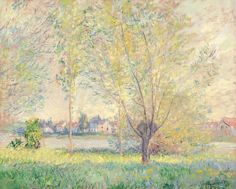 The Willows by Claude Monet: feathery green willow trees beside the water in bright summer light