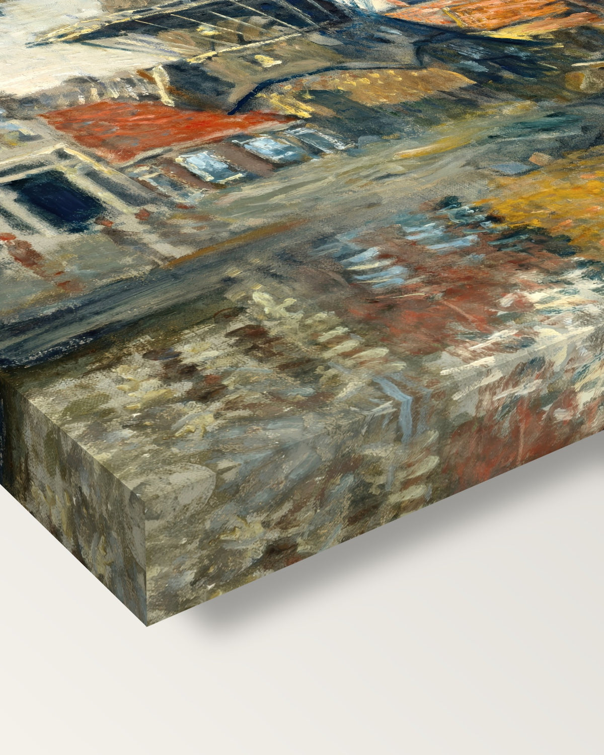 Windmill, Amsterdam by Claude Monet on stretched canvas, corner close-up: the painting mirror-wrapped round the sides