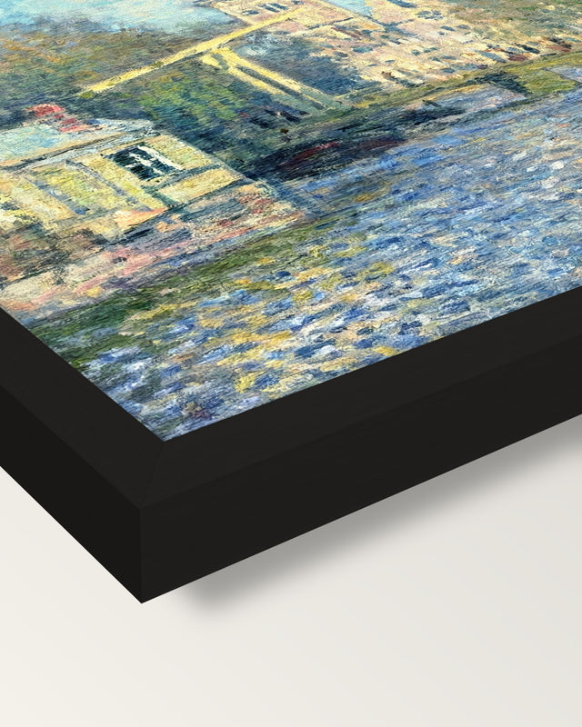 The Zuiderkerk, Amsterdam by Monet framed print, corner close-up: black moulding, mitred, the print set just below its edge