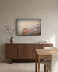 Val-Saint-Nicolas, Morning by Claude Monet in a black frame above a walnut sideboard in a dining room