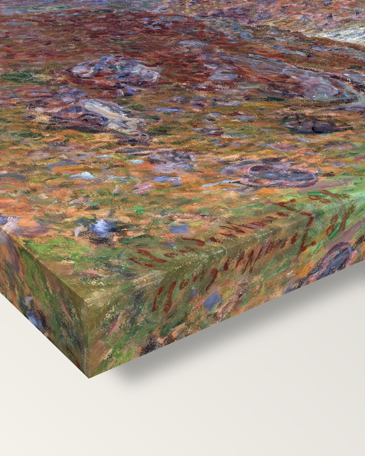 Valley of the Creuse by Claude Monet on stretched canvas, corner close-up: the painting mirror-wrapped round the sides