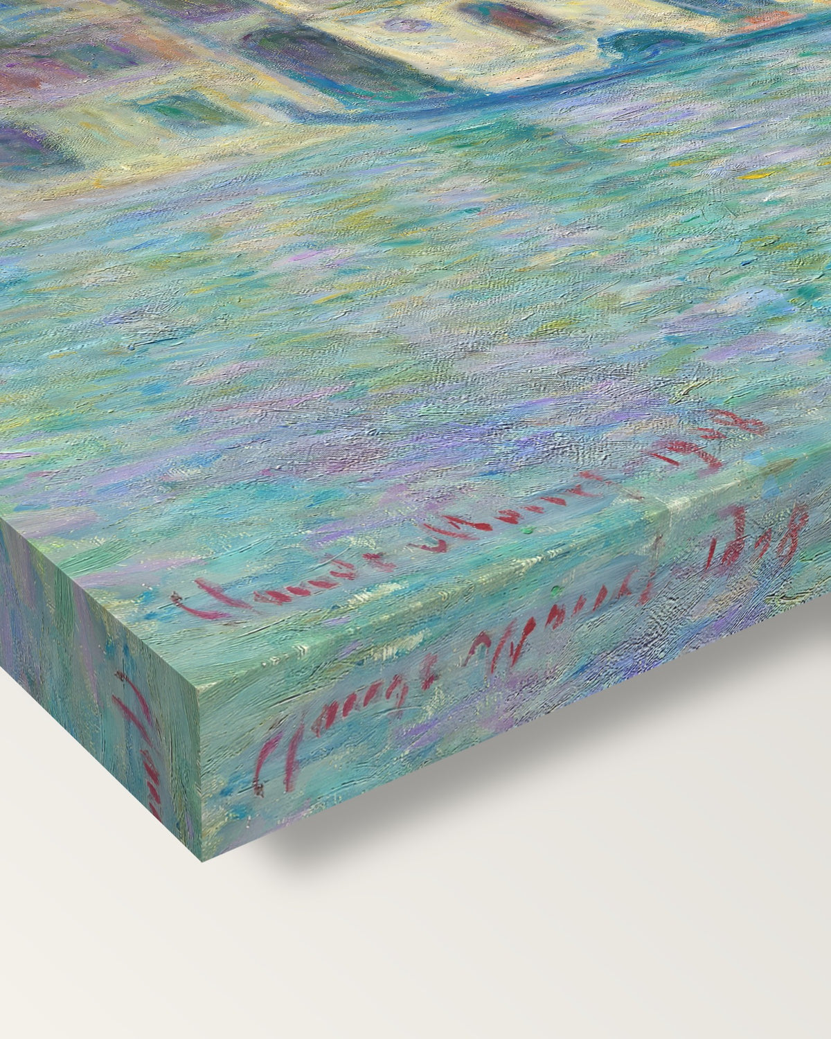 Palazzo Dario by Claude Monet on stretched canvas, corner close-up: the painting mirror-wrapped round the sides