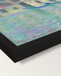 Palazzo Dario by Claude Monet framed print, corner close-up: black moulding, mitred, the print set just below its edge