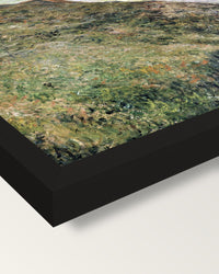 View over the Sea by Claude Monet framed print, corner close-up: black moulding, mitred, the print set just below its edge