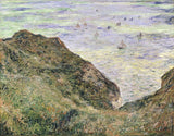 View over the Sea by Claude Monet: grassy cliff slopes dropping steeply to a wide grey-blue sea with small sails