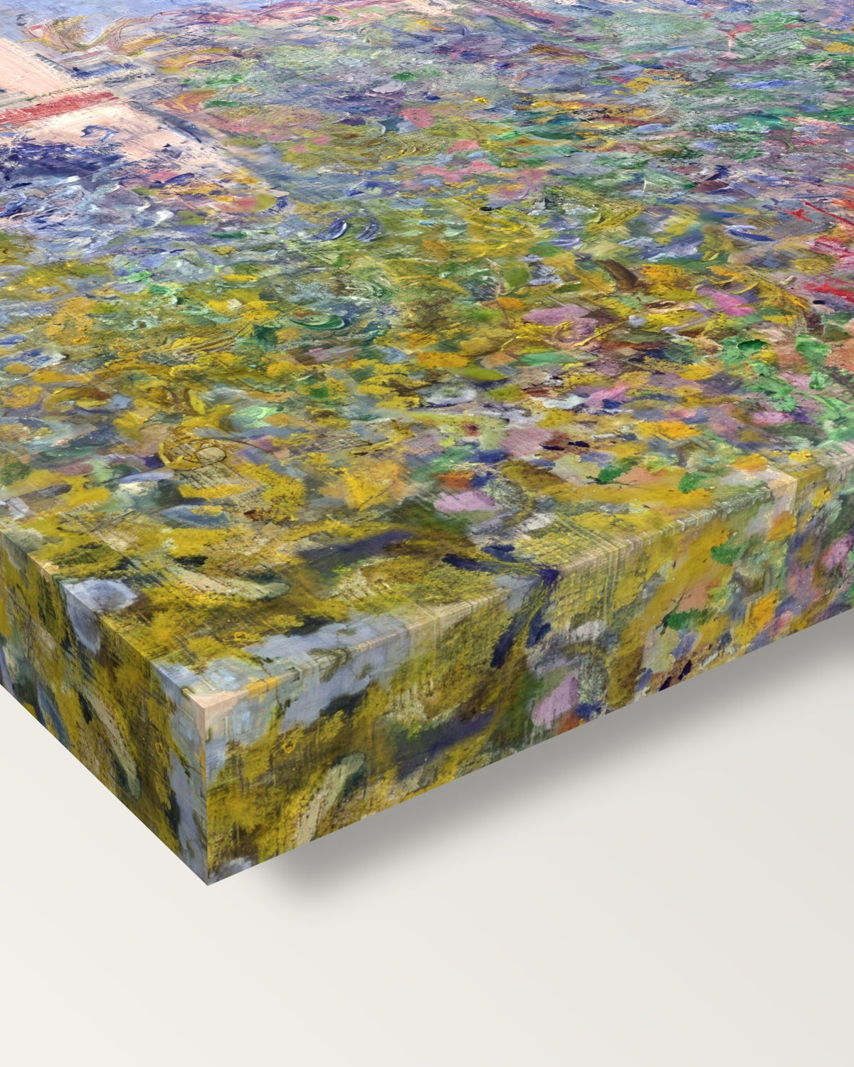 Villas at Bordighera by Claude Monet on stretched canvas, corner close-up: the painting mirror-wrapped round the sides