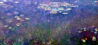 Water Lilies (Agapanthus) by Claude Monet: a wide panel of violet water with clusters of pale lilies