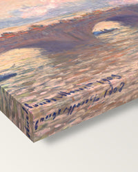 Waterloo Bridge, Gray Day by Claude Monet on stretched canvas, corner close-up: the painting mirror-wrapped round the sides