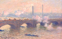 Waterloo Bridge, Gray Day by Claude Monet: the arches of a bridge dissolving in silver-blue fog over the Thames