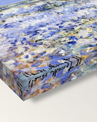Waves Breaking by Claude Monet on stretched canvas, corner close-up: the painting mirror-wrapped round the sides