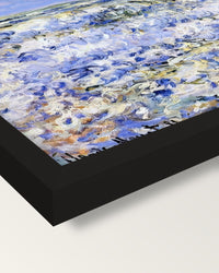 Waves Breaking by Claude Monet framed print, corner close-up: black moulding, mitred, the print set just below its edge