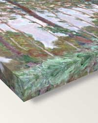 Wind Effect, Poplars by Claude Monet on stretched canvas, corner close-up: the painting mirror-wrapped round the sides