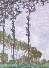 Wind Effect, Series of The Poplars by Claude Monet: three tall thin poplars bending in the wind against a pale sky