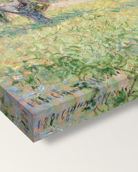 Woman under the Willows by Claude Monet on stretched canvas, corner close-up: the painting mirror-wrapped round the sides