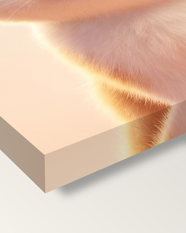 Custom 3D Cat Portrait on stretched canvas, corner close-up: the painting mirror-wrapped round the sides