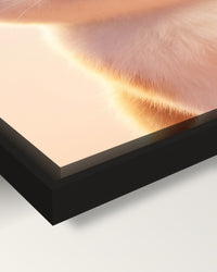 Custom 3D Cat Portrait framed canvas, corner close-up: black floating frame, a shadow gap round the canvas