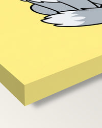 Cartoon Cat Portrait on stretched canvas, corner close-up: the painting mirror-wrapped round the sides