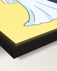 Custom Cartoon Wedding Portrait framed canvas, corner close-up: black floating frame, a shadow gap round the canvas