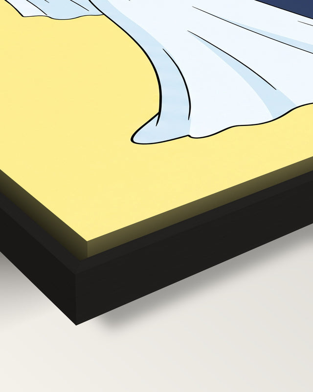 Custom Cartoon Wedding Portrait framed canvas, corner close-up: black floating frame, a shadow gap round the canvas
