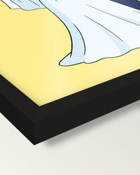 Custom Cartoon Wedding Portrait framed print, corner close-up: black moulding, edge to edge under plexiglass, no mat