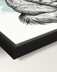 Custom Cat Drawing framed canvas, corner close-up: black floating frame, a shadow gap round the canvas