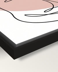 Line Art Cat Portrait with Color framed canvas, corner close-up: black floating frame, a shadow gap round the canvas