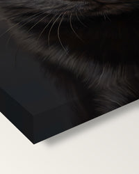 Realistic Cat Portrait on stretched canvas, corner close-up: the painting mirror-wrapped round the sides