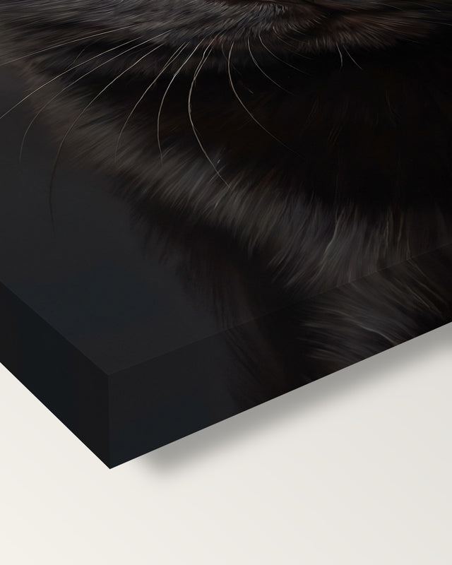 Realistic Cat Portrait on stretched canvas, corner close-up: the painting mirror-wrapped round the sides