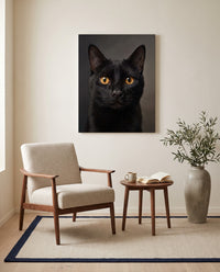 Custom realistic cat portrait, on canvas in a reading corner