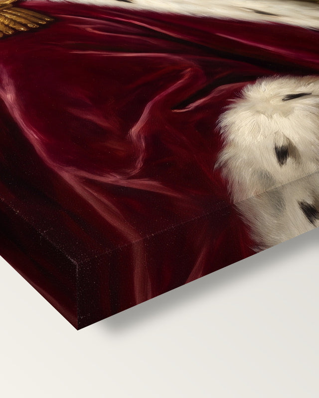 Royal Cat Portrait on stretched canvas, corner close-up: the painting mirror-wrapped round the sides