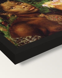 The Beloved by Rossetti framed print, corner close-up: black moulding, mitred, the print set just below its edge