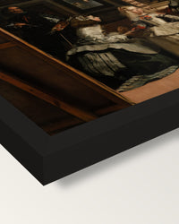 Las Meninas by Diego Velázquez framed print, corner close-up: black moulding, mitred, the print set just below its edge