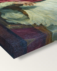 Pope Innocent X by Diego Velázquez on stretched canvas, corner close-up: the painting mirror-wrapped round the sides