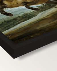 Prince Balthasar Charles framed canvas, corner close-up: a black floating frame with a shadow gap round the canvas