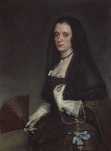 The Lady with a Fan by Diego Velázquez: a woman in a black lace veil and dark dress holding a fan, white gloves