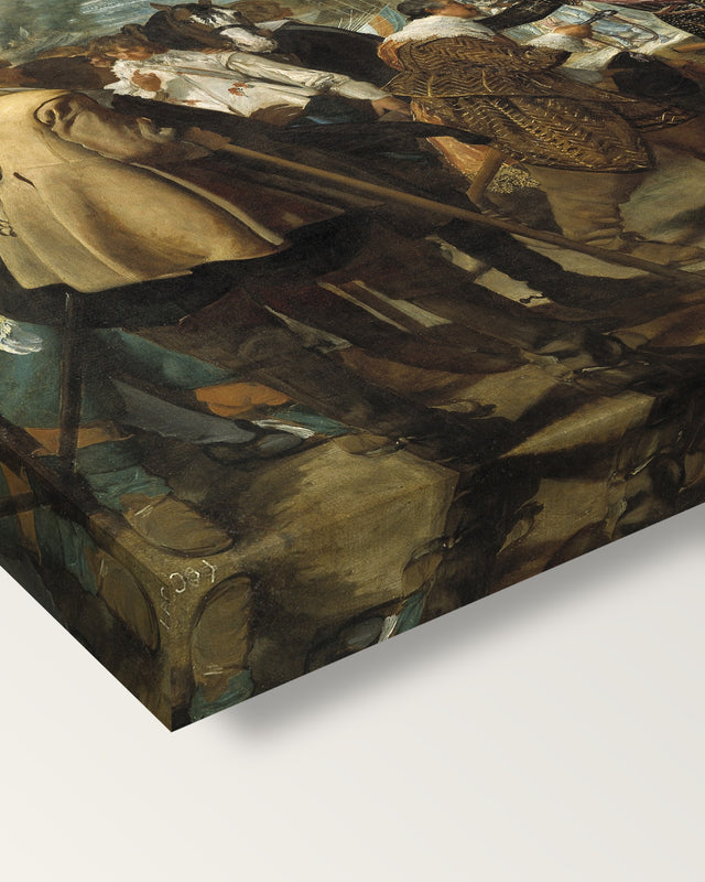 The Surrender of Breda by Diego Velázquez on stretched canvas, corner close-up: the painting mirror-wrapped round the sides