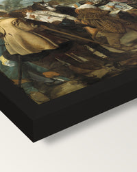 The Surrender of Breda by Velázquez framed print, corner close-up: black moulding, mitred, the print set just below its edge