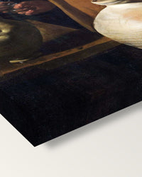 The Waterseller of Seville by Velázquez on stretched canvas, corner close-up: the painting mirror-wrapped round the sides
